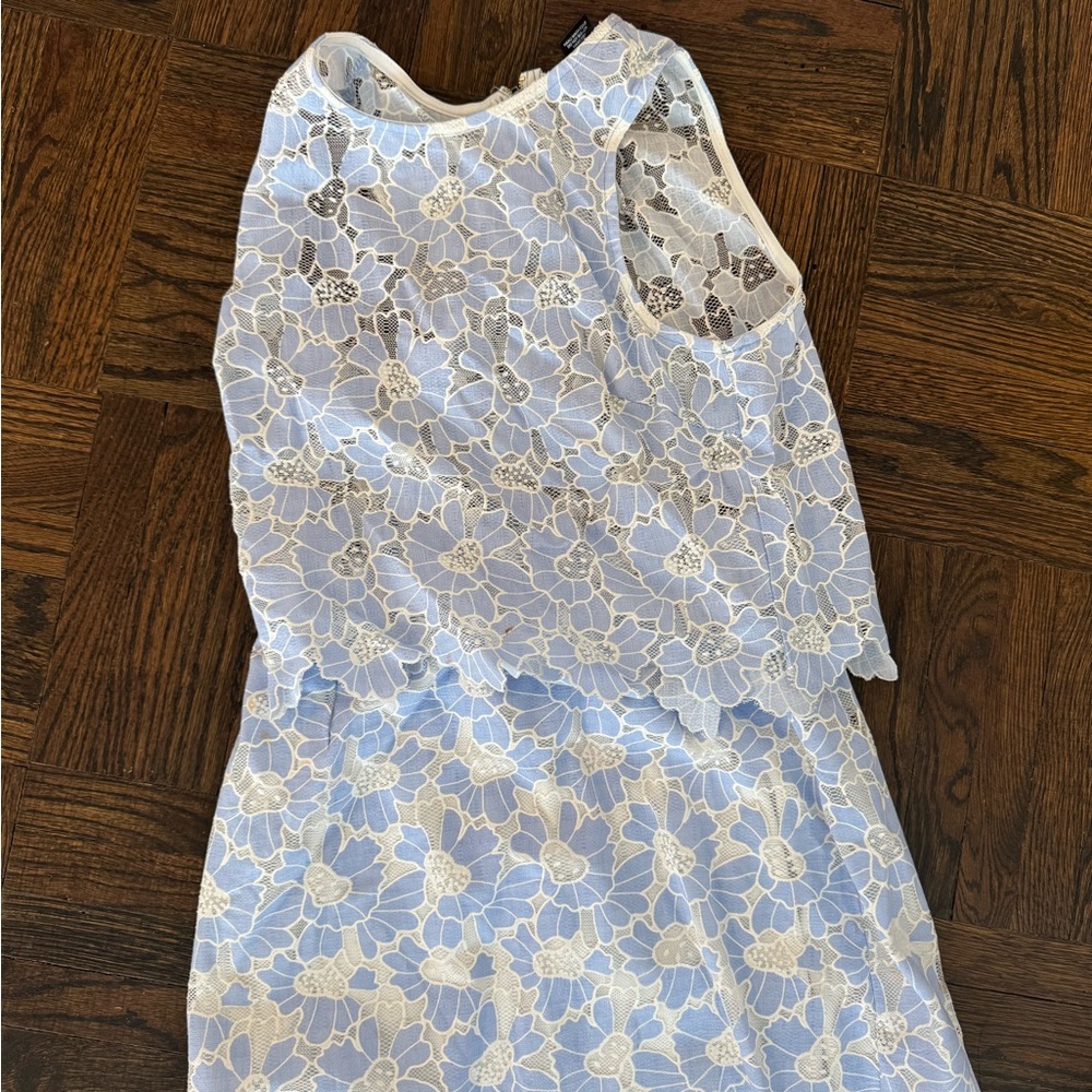 Floral Lace Set (skirt and shirt) in Blue and White